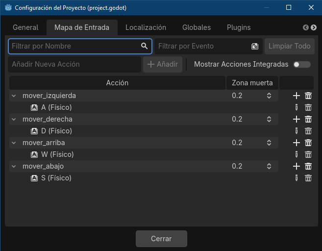 Configuración del Mapa de Entrada en Godot
