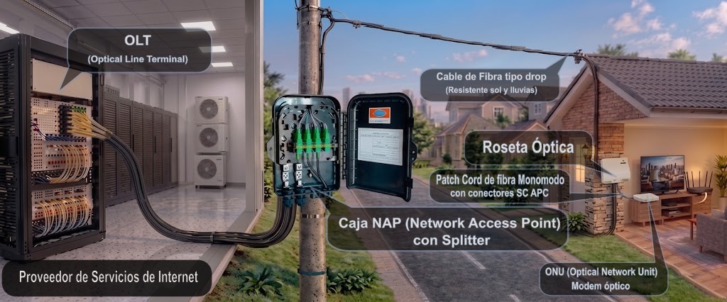 Arquitectura FTTH y elementos de conexión